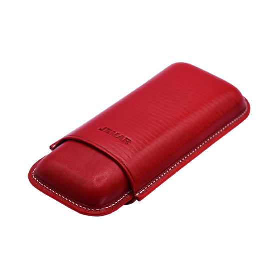 Jemar Red Leather Cigar Case - 2 Robusto