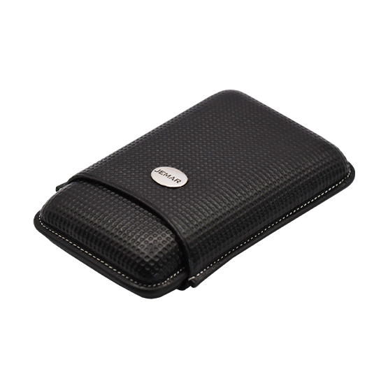 Jemar Black with Metal Badge Leather Cigar Case - 3 Robusto
