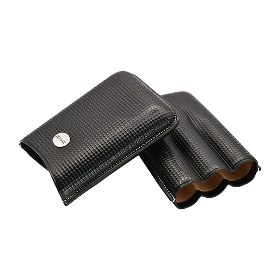 Jemar Black with Metal Badge Leather Cigar Case - 3 Robusto - Image 2