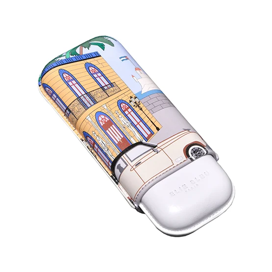 Elie Bleu Leather Cigar Case Casa Cubana Le Parisien - 2 Robusto