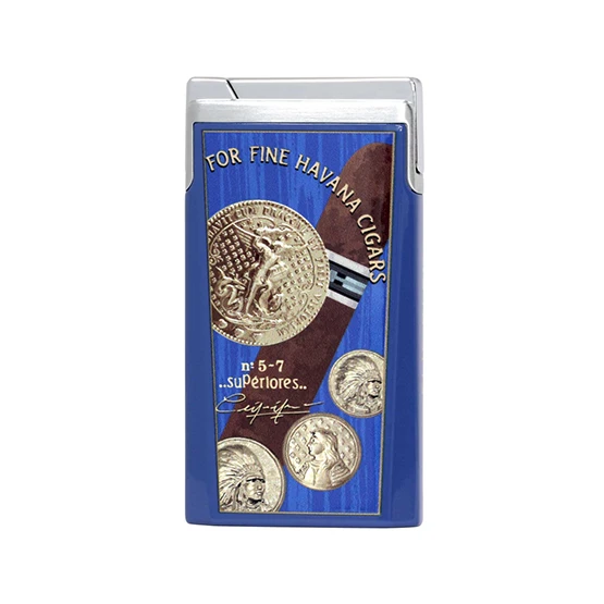 Elie Bleu Single Jet Flame Lighter ''Medals'' - Blue