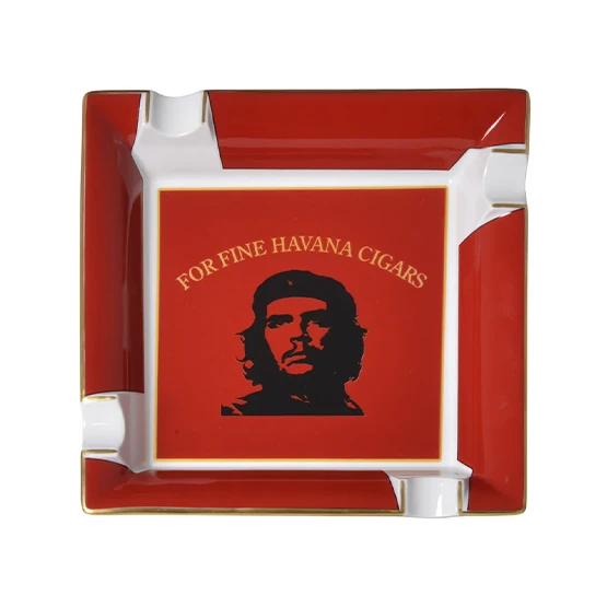Elie Bleu Large Porcelain Che Ashtray (4 Cigars) - Red