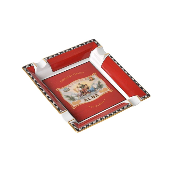 Elie Bleu Large Porcelain Flor De Alba Ashtray (4 Cigars) - Red