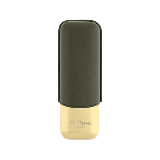 S.T. Dupont 2 Cigar Case - Khaki Grained/Golden