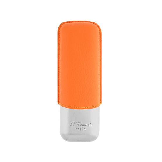 S.T. Dupont 2 Cigar Case - Orange Grained/Chrome