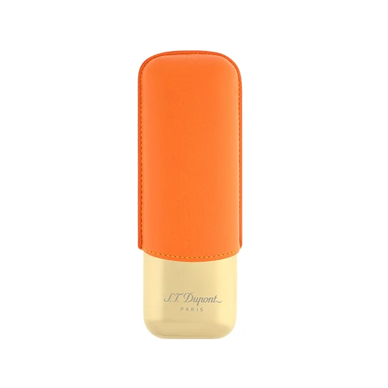 S.T. Dupont 2 Cigar Case - Orange Grained/Golden