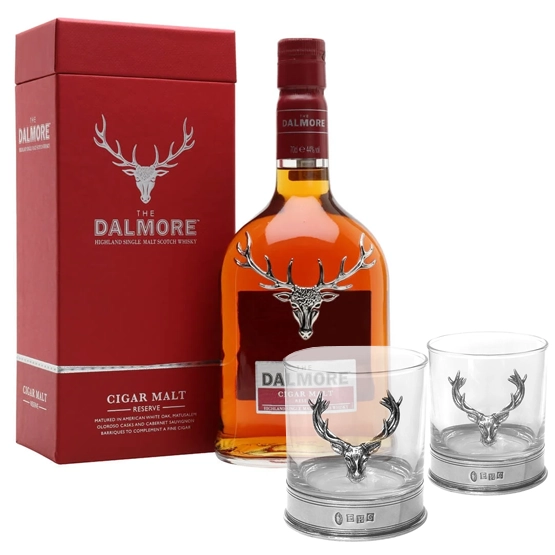 Dalmore Cigar Malt Whisky with Two Pewter Stag Tumblers (70cl / 44%)