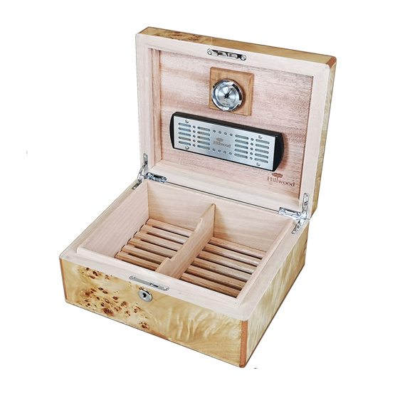 Hillwood Maple Burl Cigar Humidor (HP025H)- 25 Cigar Capacity