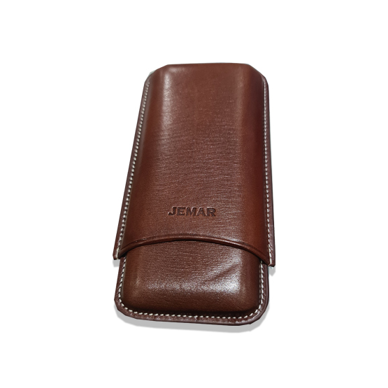 Jemar Brown Leather Cigar Case - 3 Corona