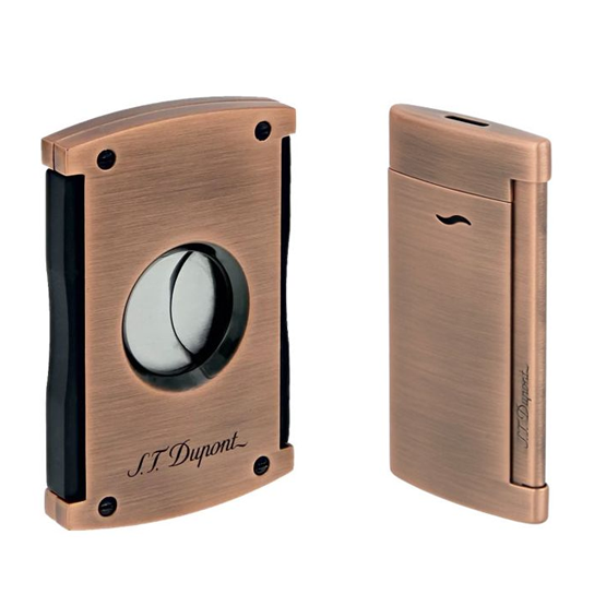 S.T. Dupont Brushed Copper Slim 7 Lighter & Maxijet Cigar Cutter Gift Set - Image 2