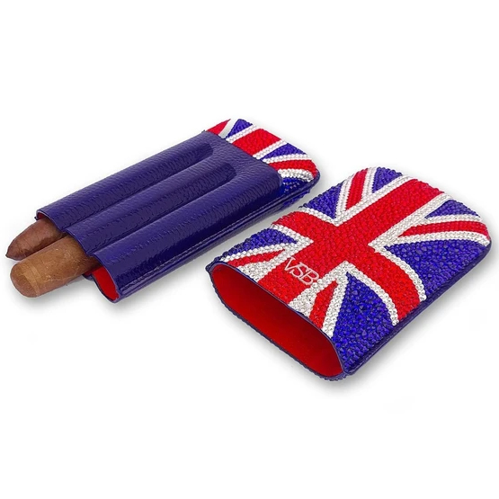 VSB Swarovski Crystal Union Jack Cigar Case - 3 Robusto - Image 3