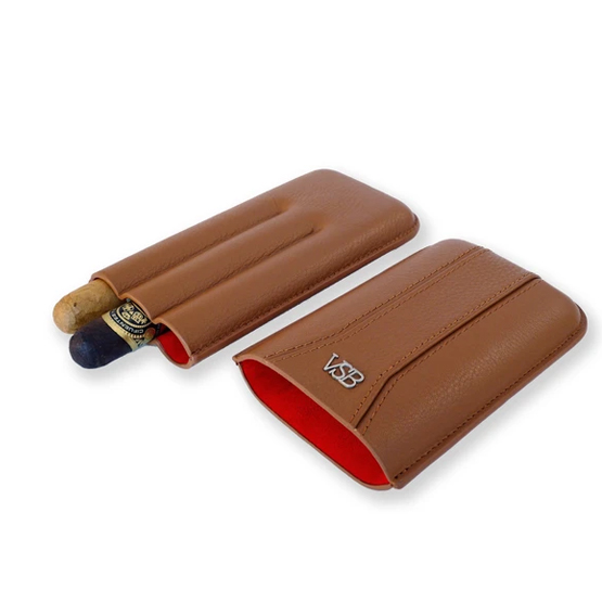 VSB Brown Leather Cigar Case - 3 Robusto - Image 2