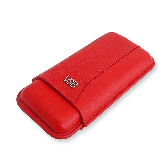 VSB Red Leather Cigar Case - 3 Robusto