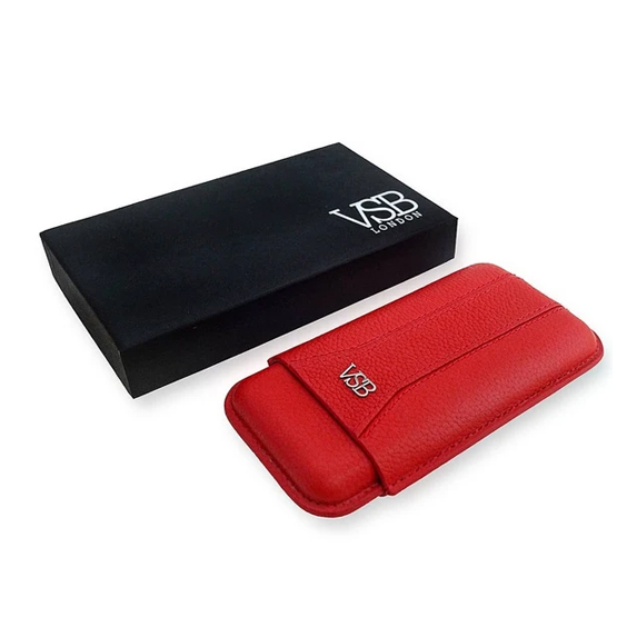 VSB Red Leather Cigar Case - 3 Robusto - Image 2