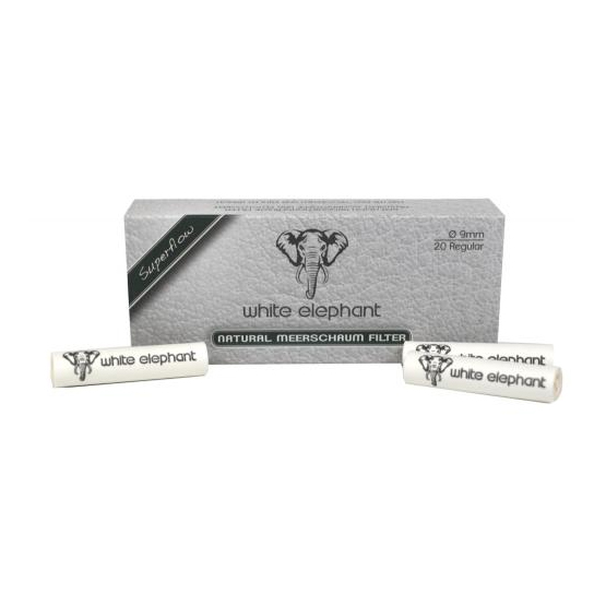 White Elephant 20 Natural Meerschaum Pipe Filters 9mm - Single Pack