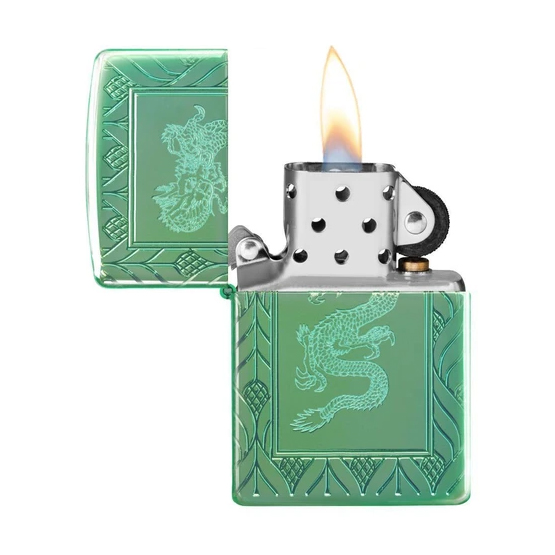 Zippo Armor High Polish Green Elegant Dragon Soft Flame Lighter - Image 2